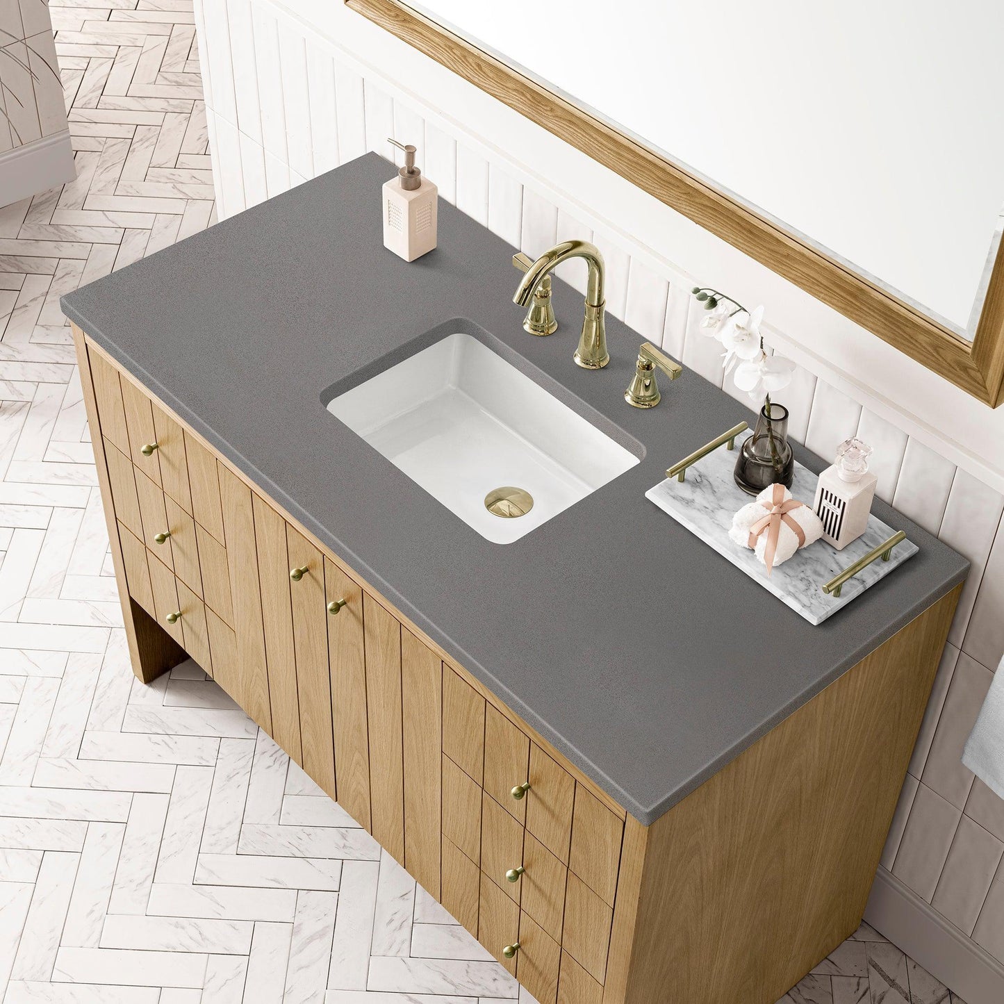 James Martin Vanities Hudson 48" Light Natural Oak Single Vanity With 3cm Grey Expo Top