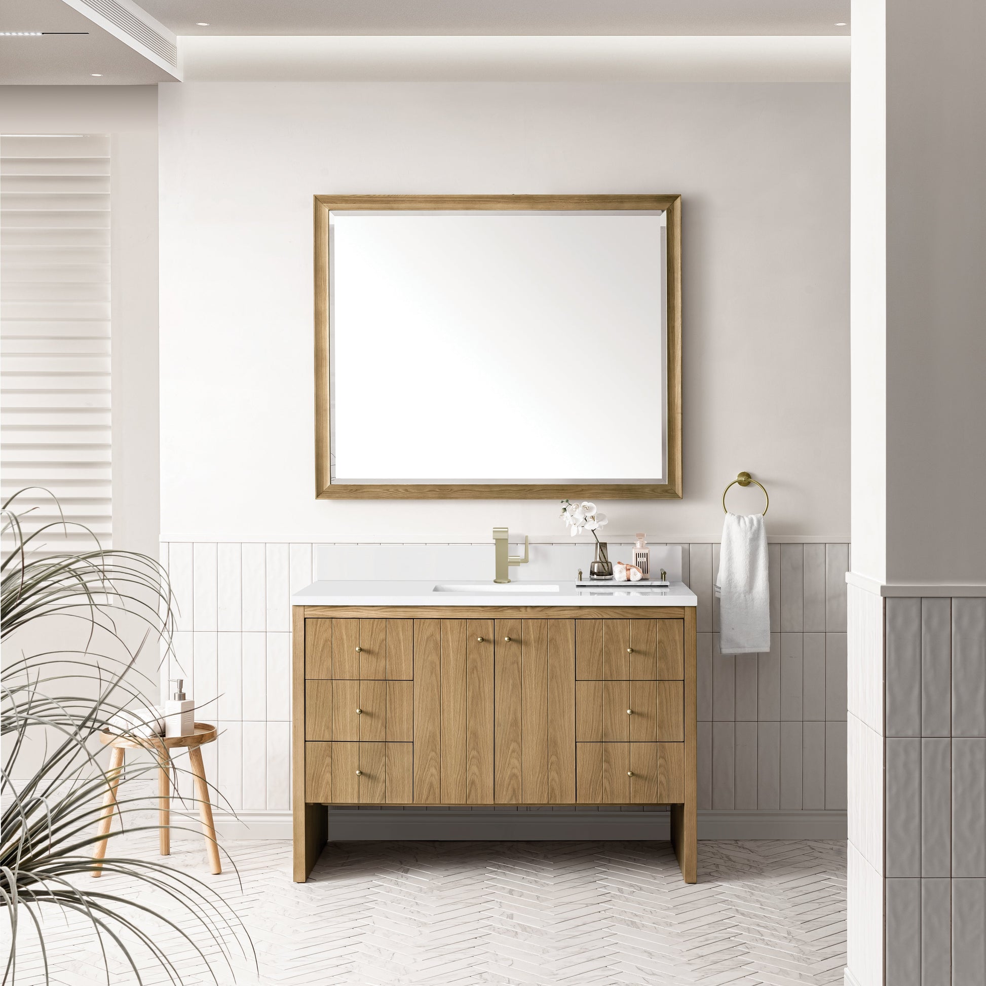 James Martin Vanities Hudson 48" Light Natural Oak Single Vanity With Single Hole 3 cm White Zeus Top & Backsplash