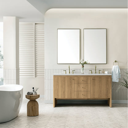 James Martin Vanities Hudson 60" Light Natural Oak Double Vanity With 3 cm Lime Delight Top