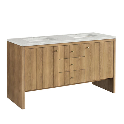 James Martin Vanities Hudson 60" Light Natural Oak Double Vanity With 3 cm Lime Delight Top