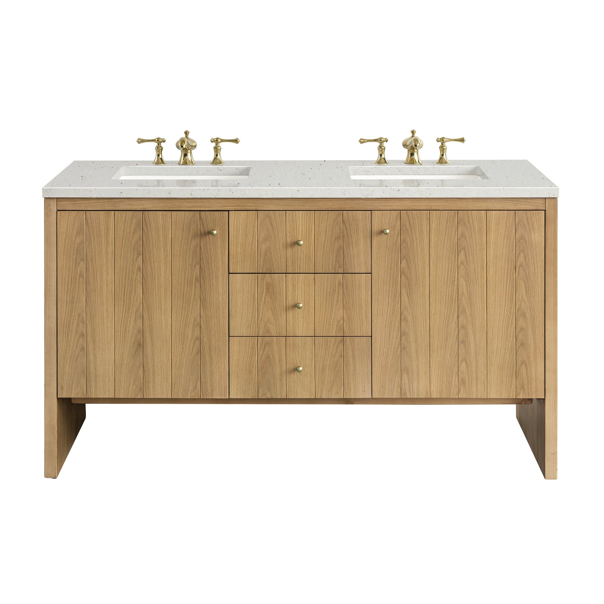 James Martin Vanities Hudson 60" Light Natural Oak Double Vanity With 3 cm Lime Delight Top