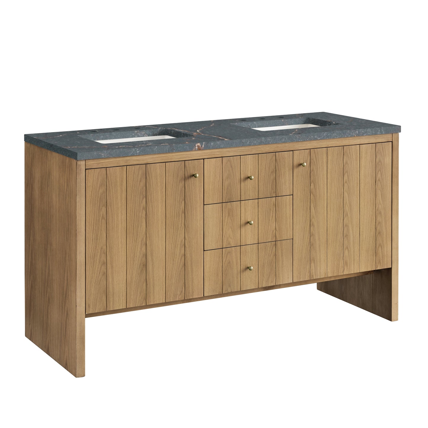 James Martin Vanities Hudson 60" Light Natural Oak Double Vanity With 3 cm Parisien Bleu Top