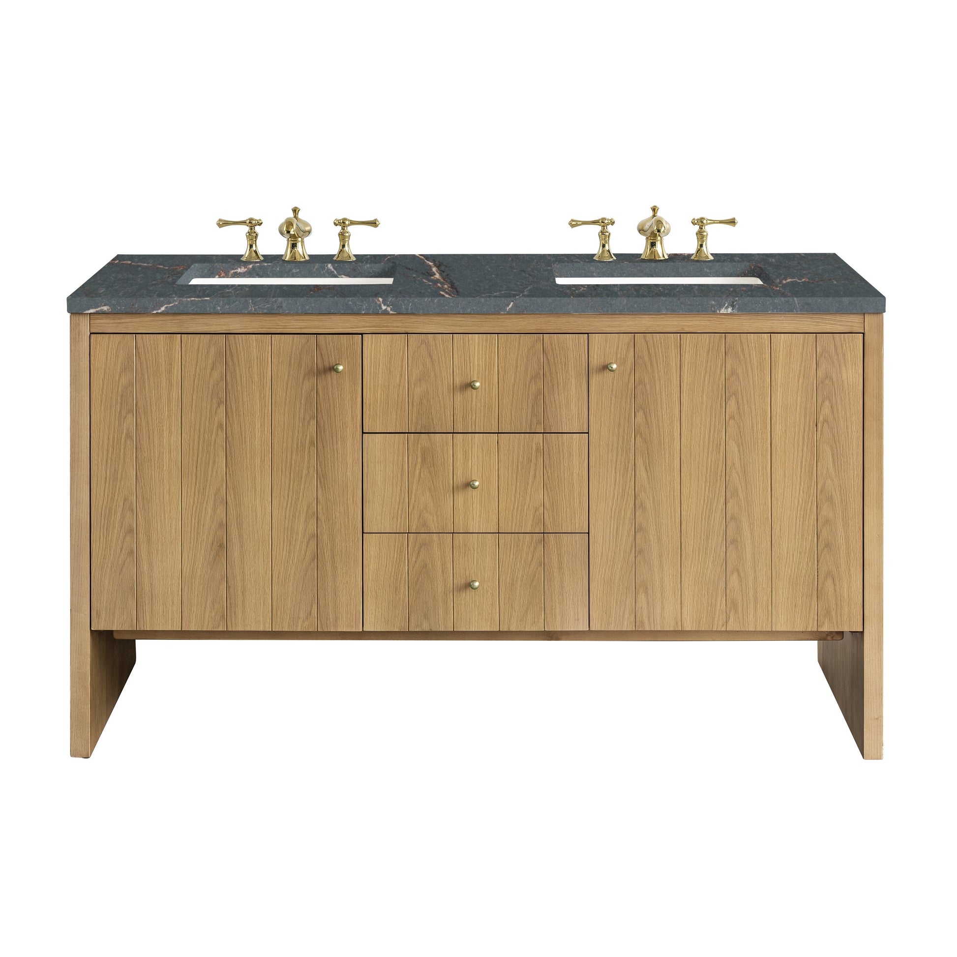 James Martin Vanities Hudson 60" Light Natural Oak Double Vanity With 3 cm Parisien Bleu Top