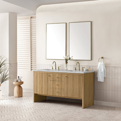 James Martin Vanities Hudson 60" Light Natural Oak Double Vanity With 3 cm Victorian Silver Top