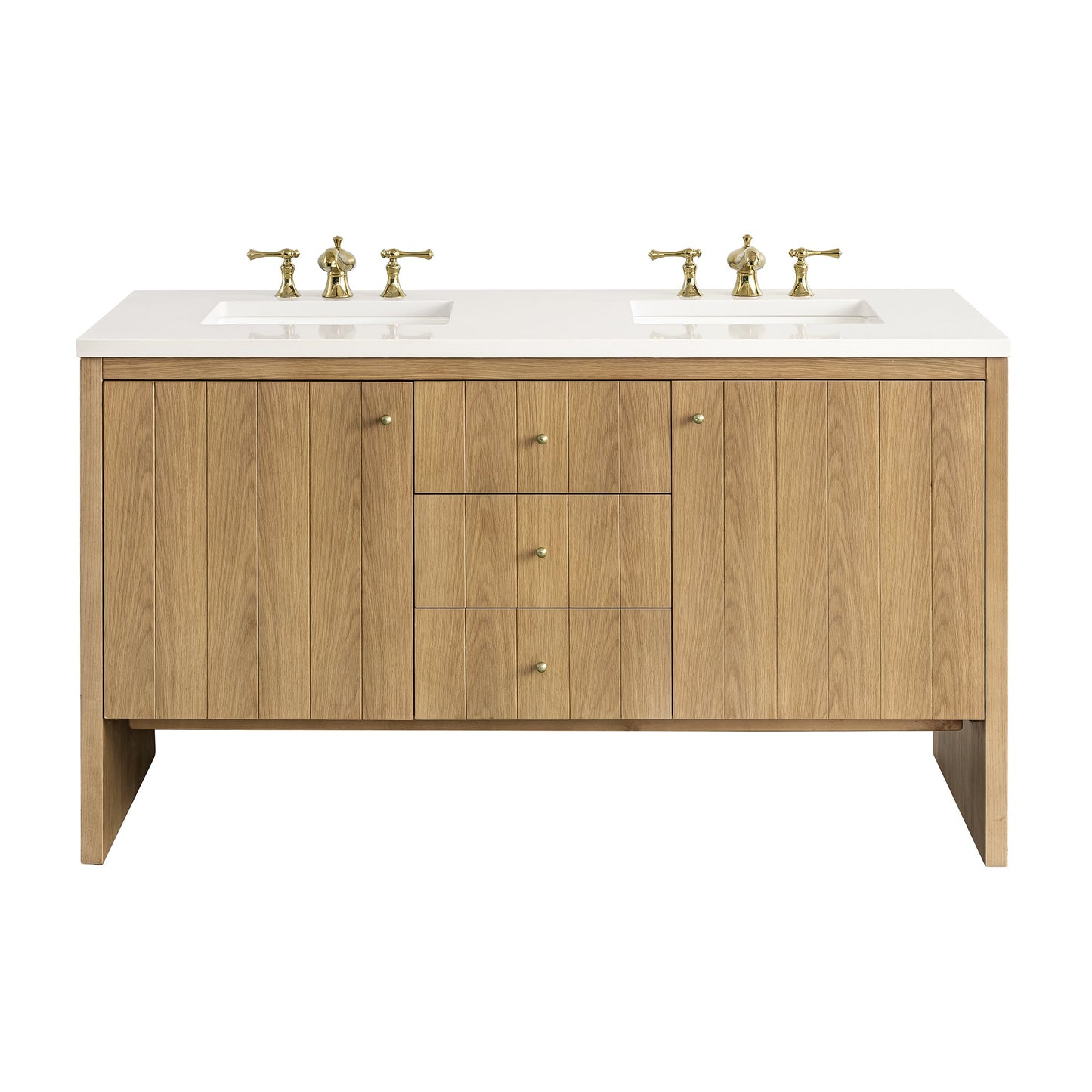 James Martin Vanities Hudson 60" Light Natural Oak Double Vanity With 3 cm White Zeus Top