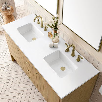 James Martin Vanities Hudson 60" Light Natural Oak Double Vanity With 3 cm White Zeus Top