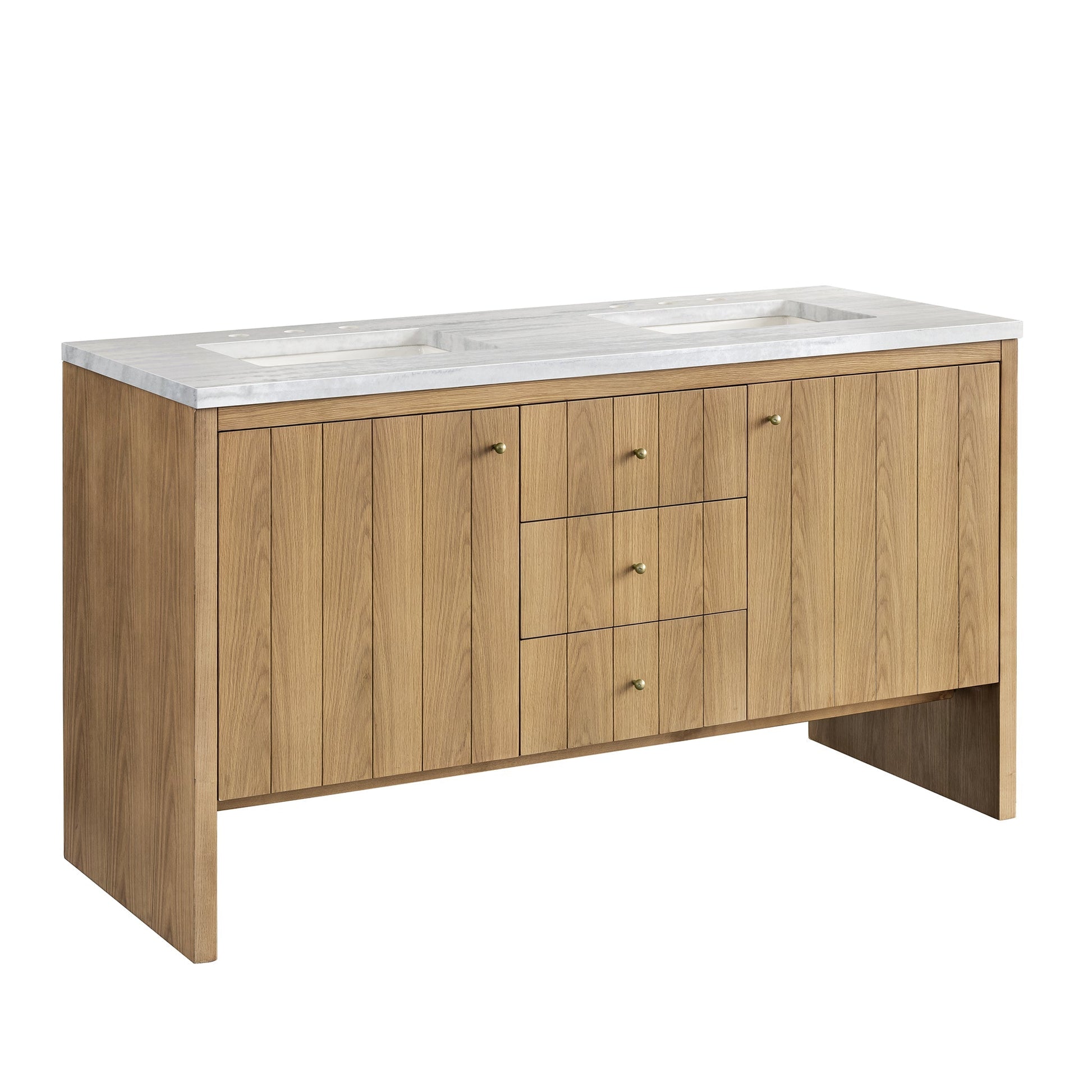 James Martin Vanities Hudson 60" Light Natural Oak Double Vanity With 3cm Arctic Fall Top