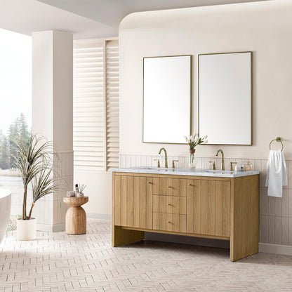 James Martin Vanities Hudson 60" Light Natural Oak Double Vanity With 3cm Arctic Fall Top