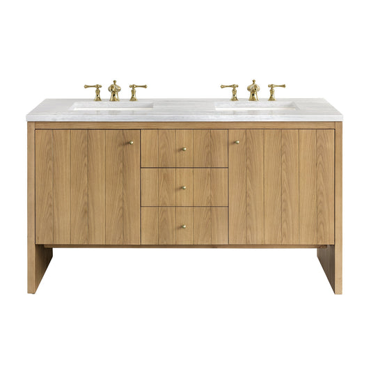 James Martin Vanities Hudson 60" Light Natural Oak Double Vanity With 3cm Arctic Fall Top