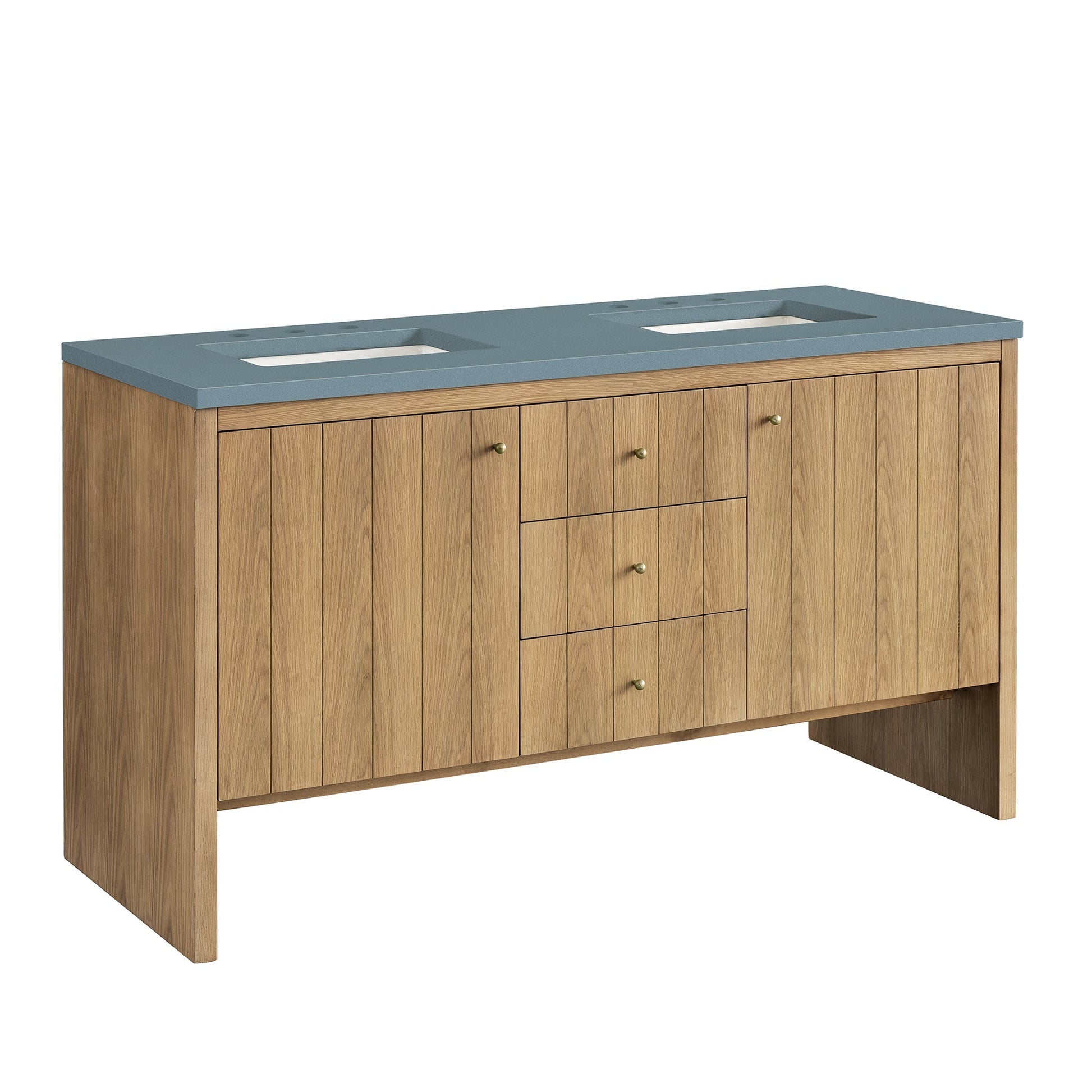 James Martin Vanities Hudson 60" Light Natural Oak Double Vanity With 3cm Cala Blue Top