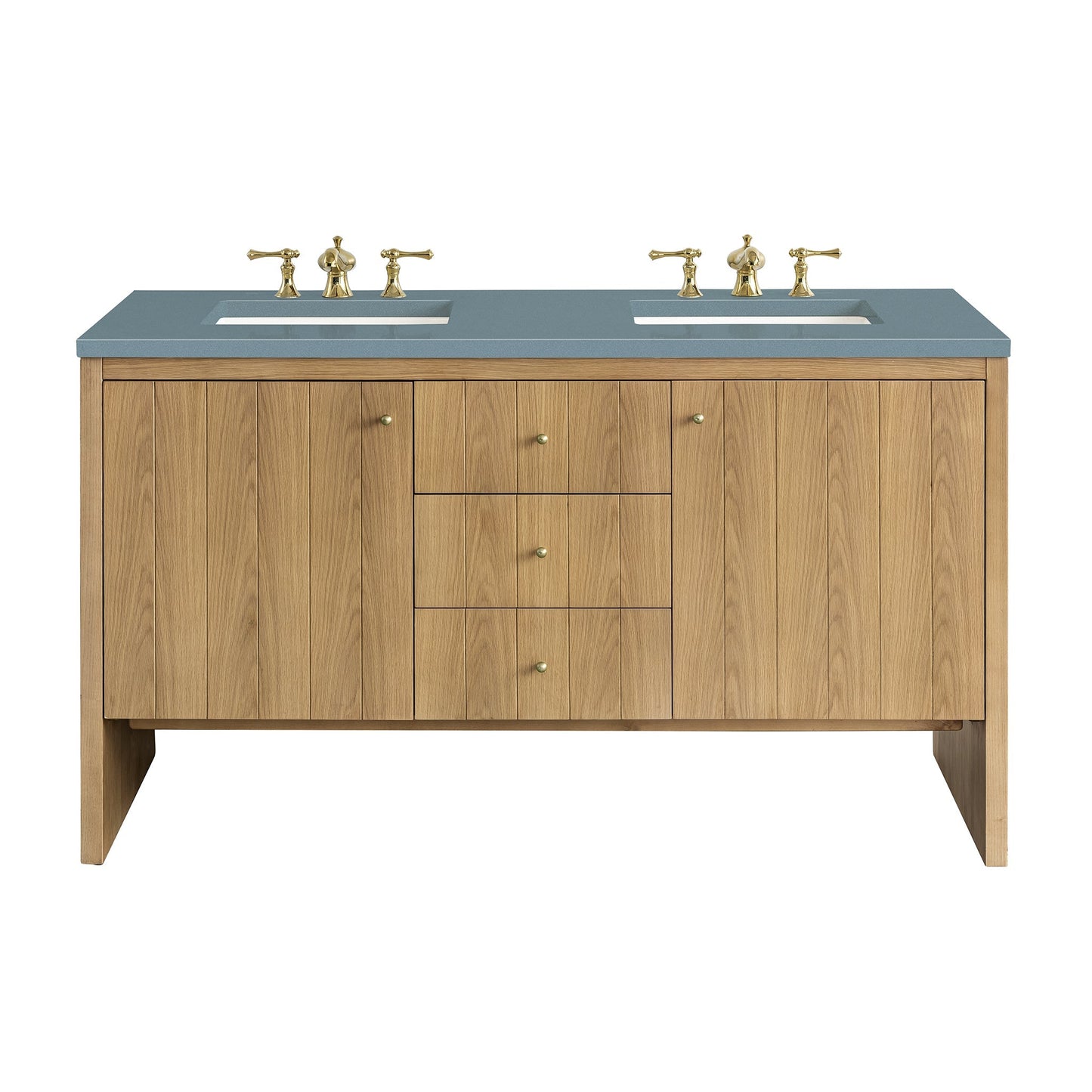 James Martin Vanities Hudson 60" Light Natural Oak Double Vanity With 3cm Cala Blue Top