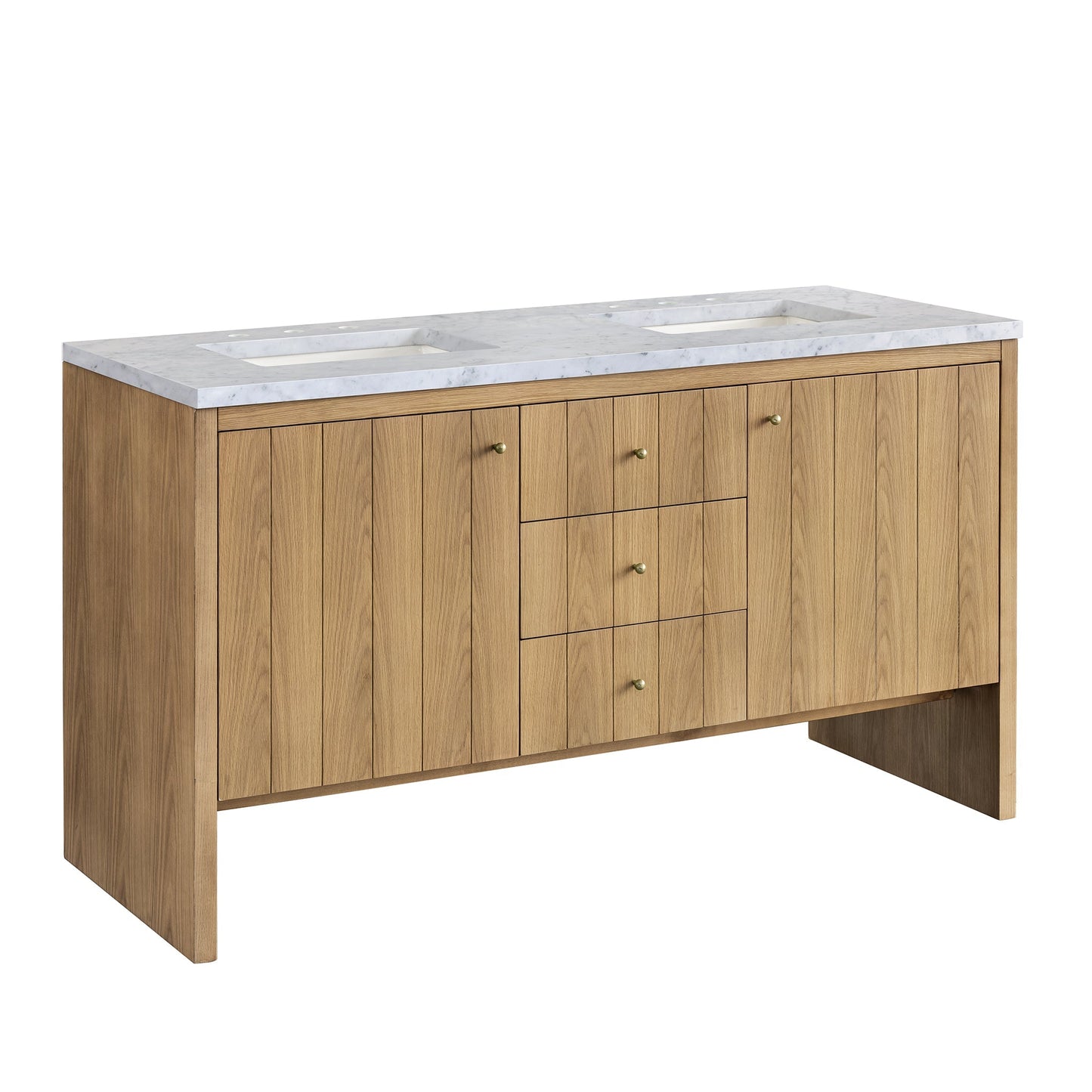 James Martin Vanities Hudson 60" Light Natural Oak Double Vanity With 3cm Carrara Marble Top