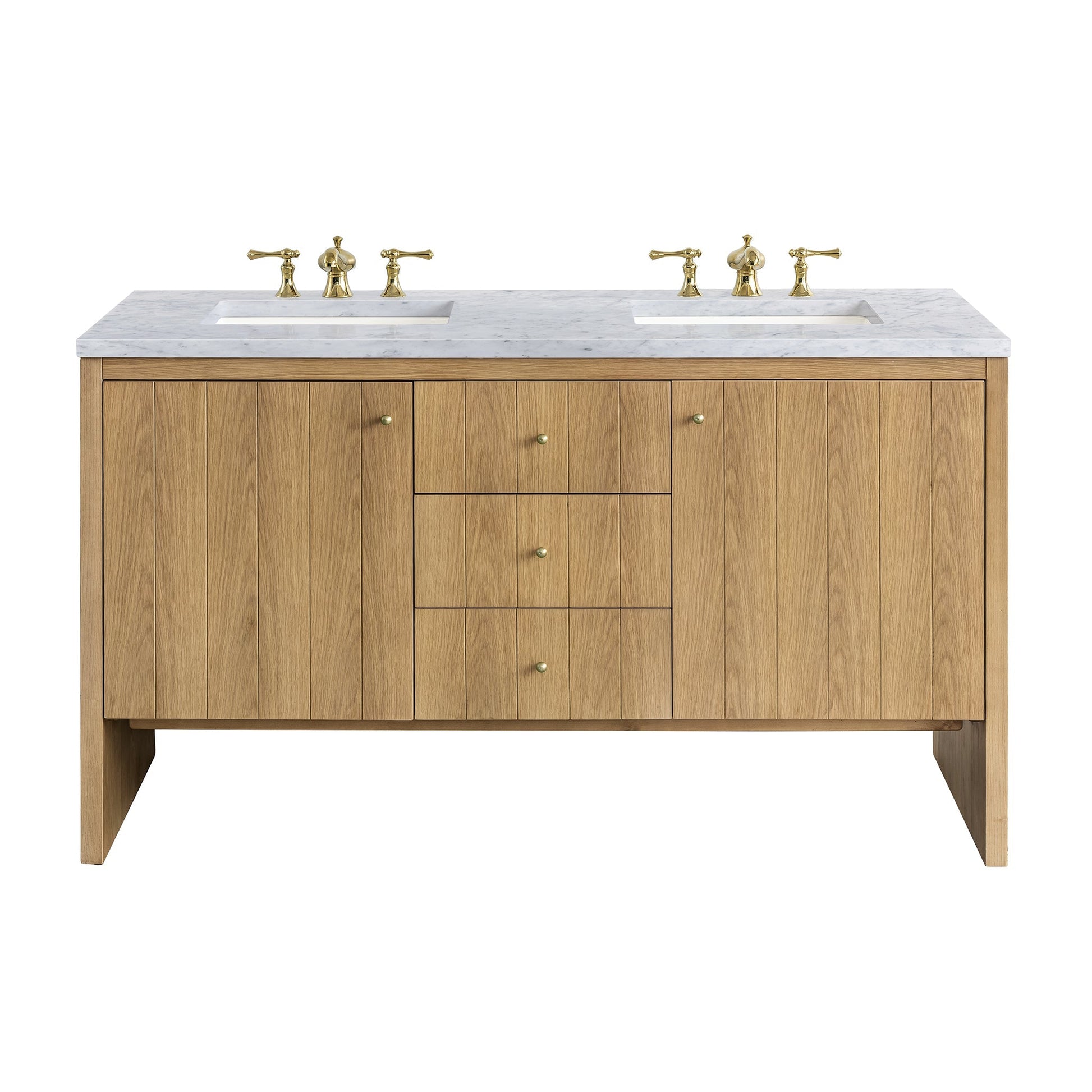 James Martin Vanities Hudson 60" Light Natural Oak Double Vanity With 3cm Carrara Marble Top