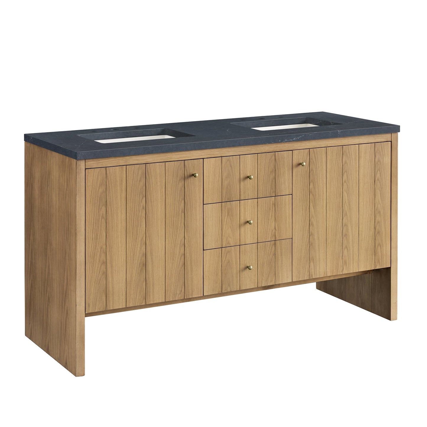 James Martin Vanities Hudson 60" Light Natural Oak Double Vanity With 3cm Charcoal Soapstone Top