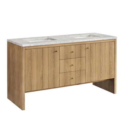 James Martin Vanities Hudson 60" Light Natural Oak Double Vanity With 3cm Eternal Jasmine Pearl Top