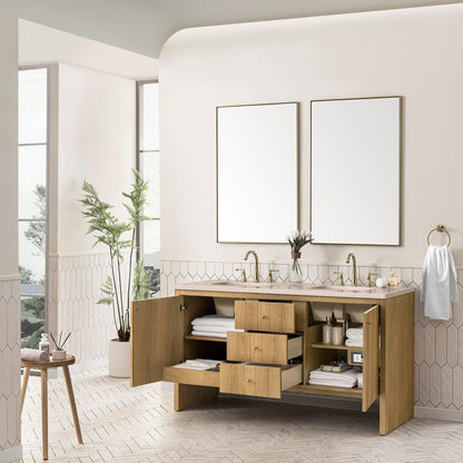 James Martin Vanities Hudson 60" Light Natural Oak Double Vanity With 3cm Eternal Marfil Top