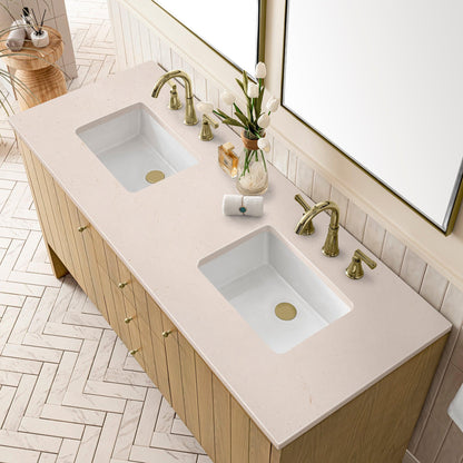 James Martin Vanities Hudson 60" Light Natural Oak Double Vanity With 3cm Eternal Marfil Top