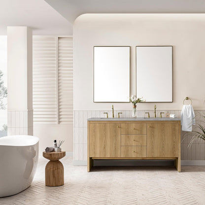 James Martin Vanities Hudson 60" Light Natural Oak Double Vanity With 3cm Eternal Serena Top