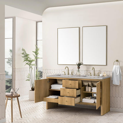 James Martin Vanities Hudson 60" Light Natural Oak Double Vanity With 3cm Eternal Serena Top