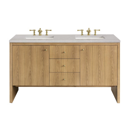 James Martin Vanities Hudson 60" Light Natural Oak Double Vanity With 3cm Eternal Serena Top