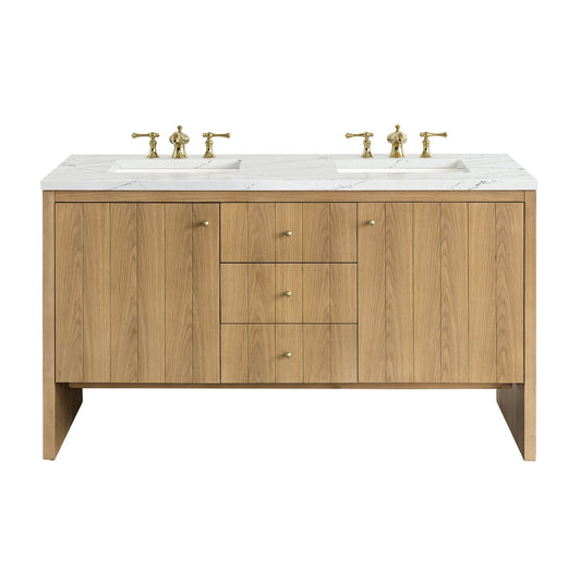 James Martin Vanities Hudson 60" Light Natural Oak Double Vanity With 3cm Ethereal Noctis Top