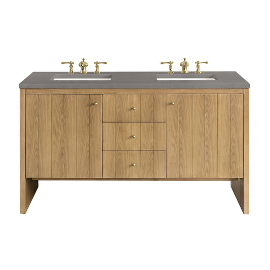 James Martin Vanities Hudson 60" Light Natural Oak Double Vanity With 3cm Grey Expo Top