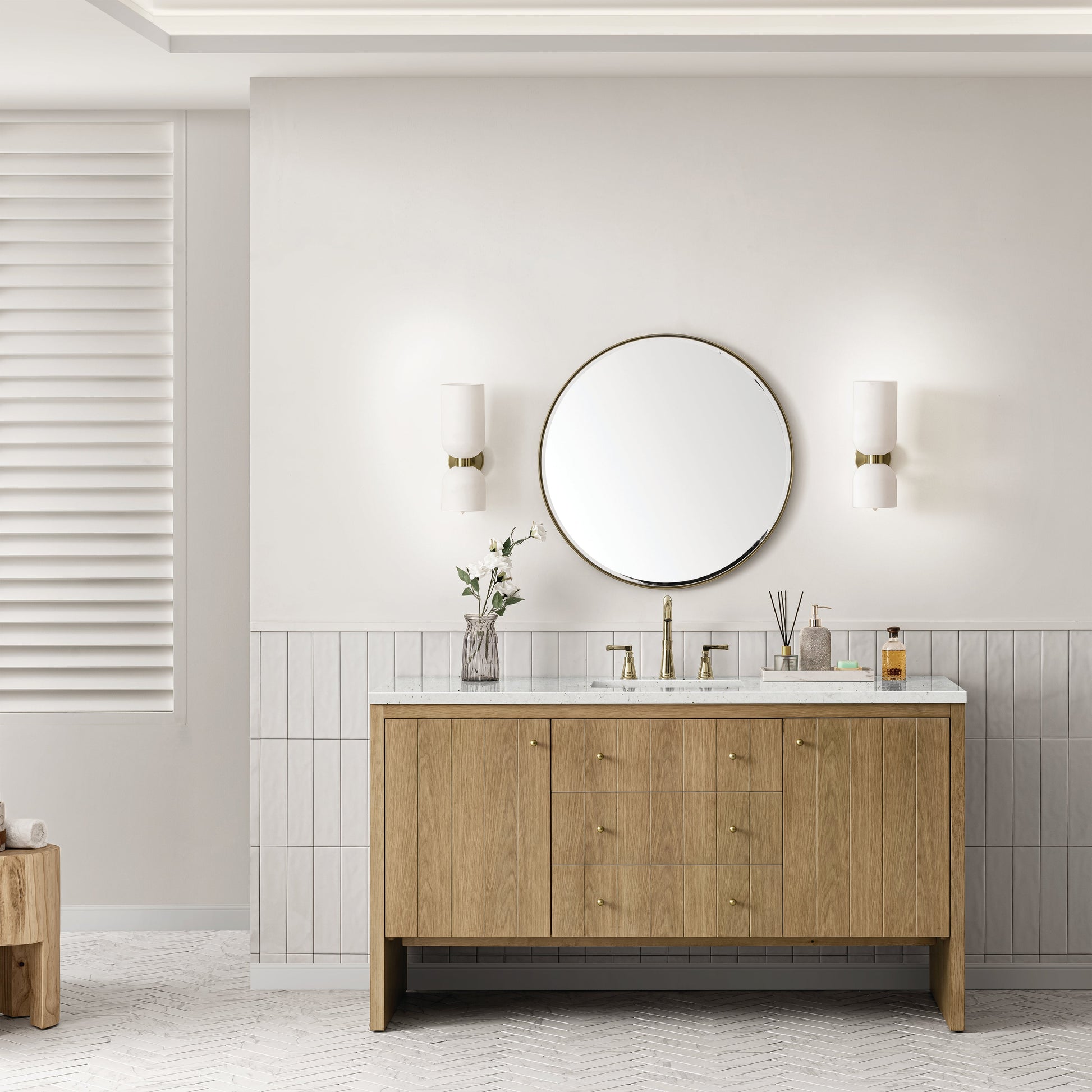 James Martin Vanities Hudson 60" Light Natural Oak Single Vanity With 3 cm Lime Delight Top