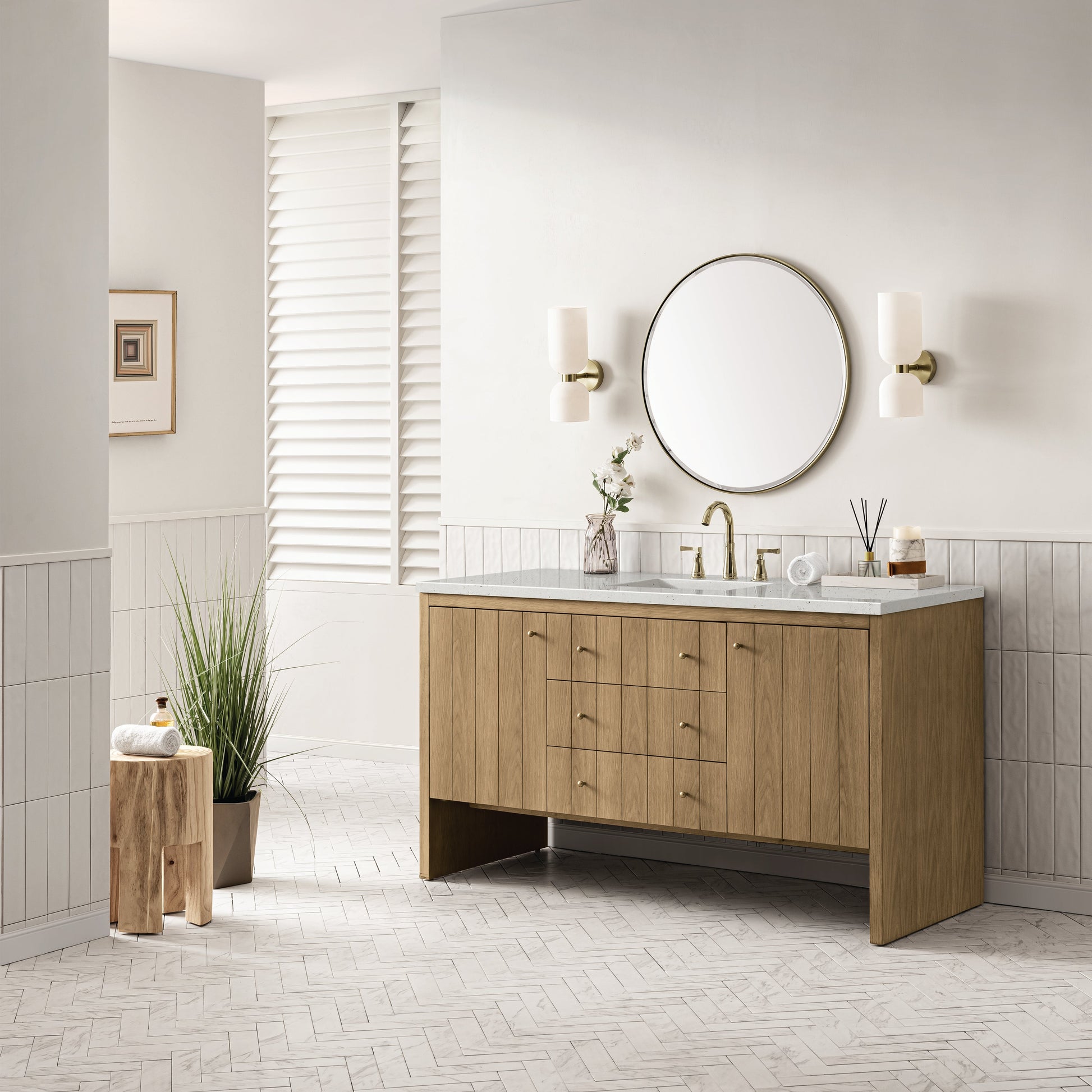 James Martin Vanities Hudson 60" Light Natural Oak Single Vanity With 3 cm Lime Delight Top