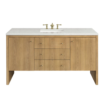 James Martin Vanities Hudson 60" Light Natural Oak Single Vanity With 3 cm Lime Delight Top