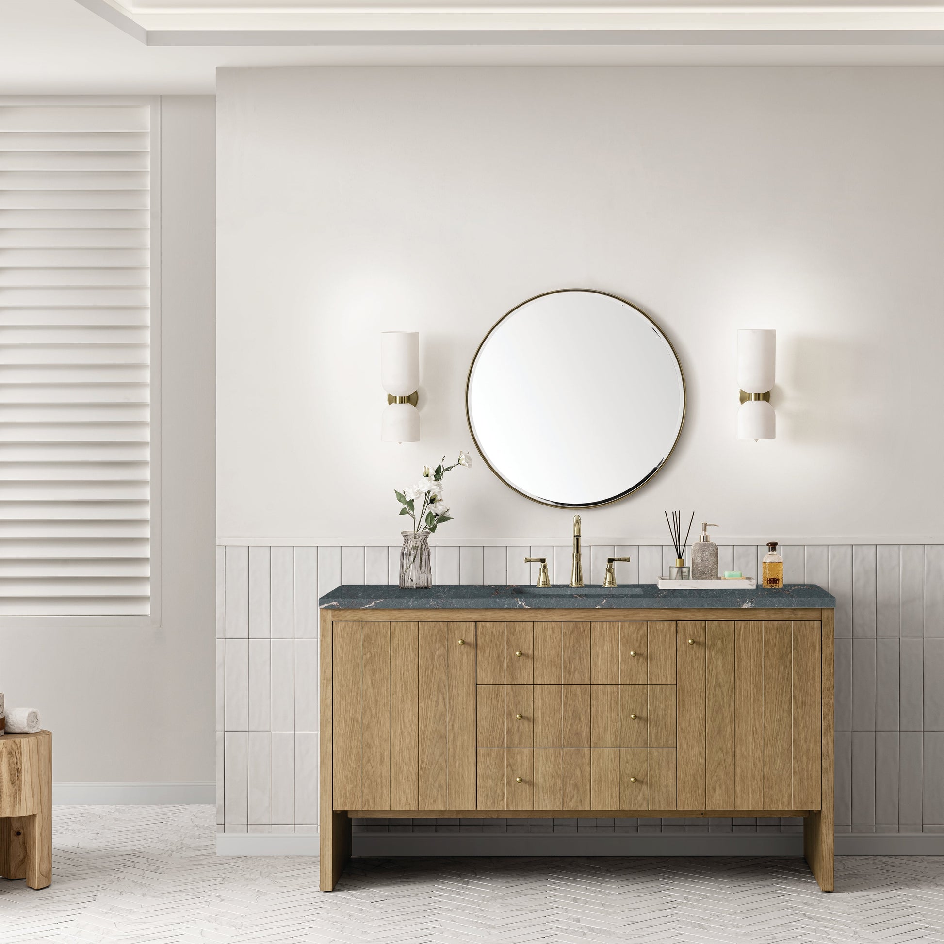 James Martin Vanities Hudson 60" Light Natural Oak Single Vanity With 3 cm Parisien Bleu Top