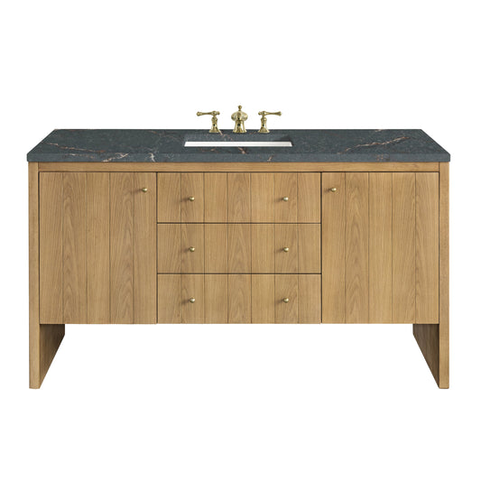 James Martin Vanities Hudson 60" Light Natural Oak Single Vanity With 3 cm Parisien Bleu Top