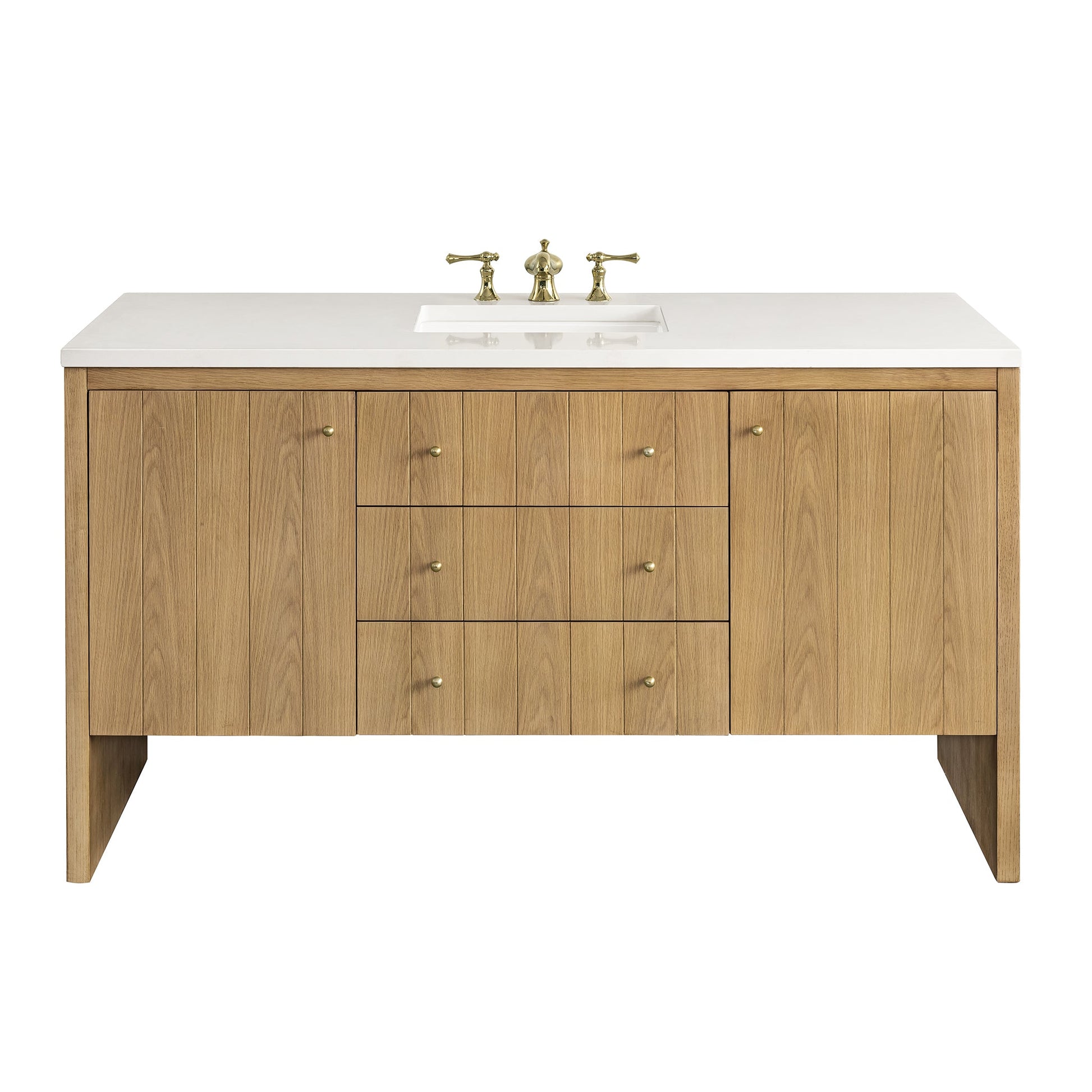 James Martin Vanities Hudson 60" Light Natural Oak Single Vanity With 3 cm White Zeus Top