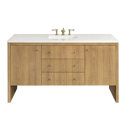 James Martin Vanities Hudson 60" Light Natural Oak Single Vanity With 3 cm White Zeus Top