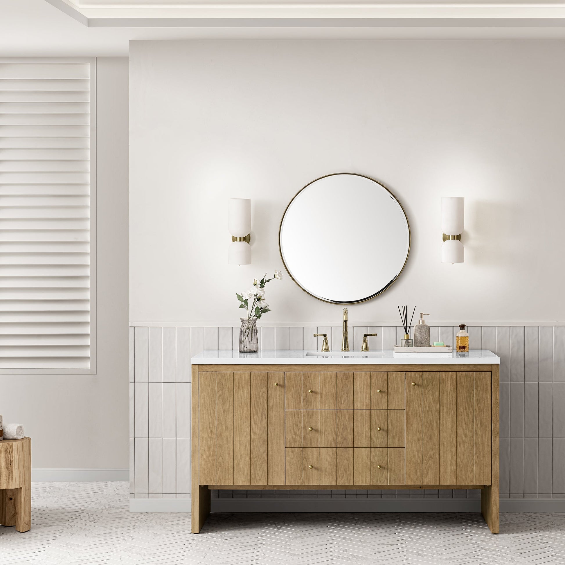 James Martin Vanities Hudson 60" Light Natural Oak Single Vanity With 3 cm White Zeus Top