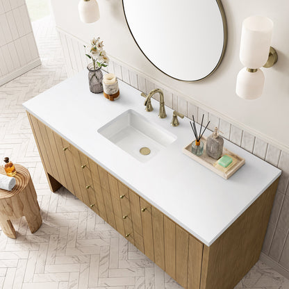 James Martin Vanities Hudson 60" Light Natural Oak Single Vanity With 3 cm White Zeus Top