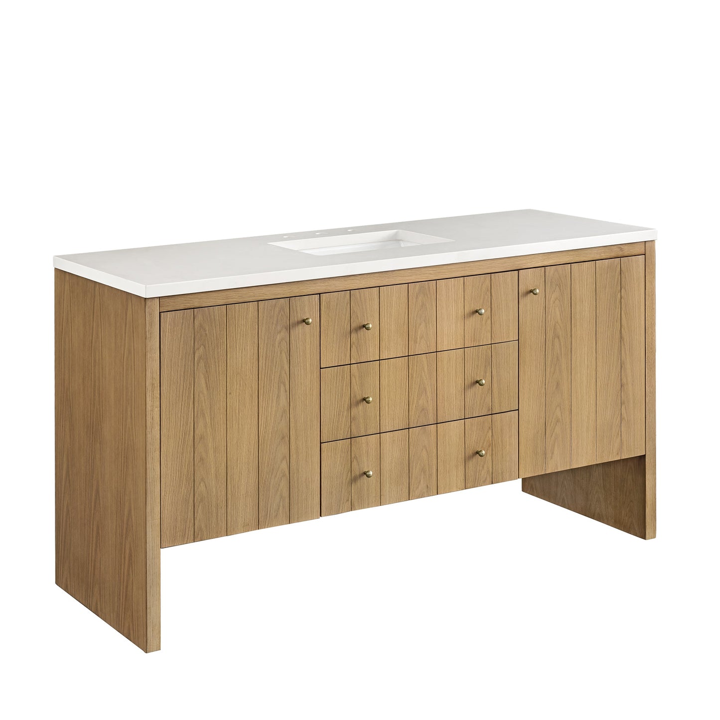 James Martin Vanities Hudson 60" Light Natural Oak Single Vanity With 3 cm White Zeus Top