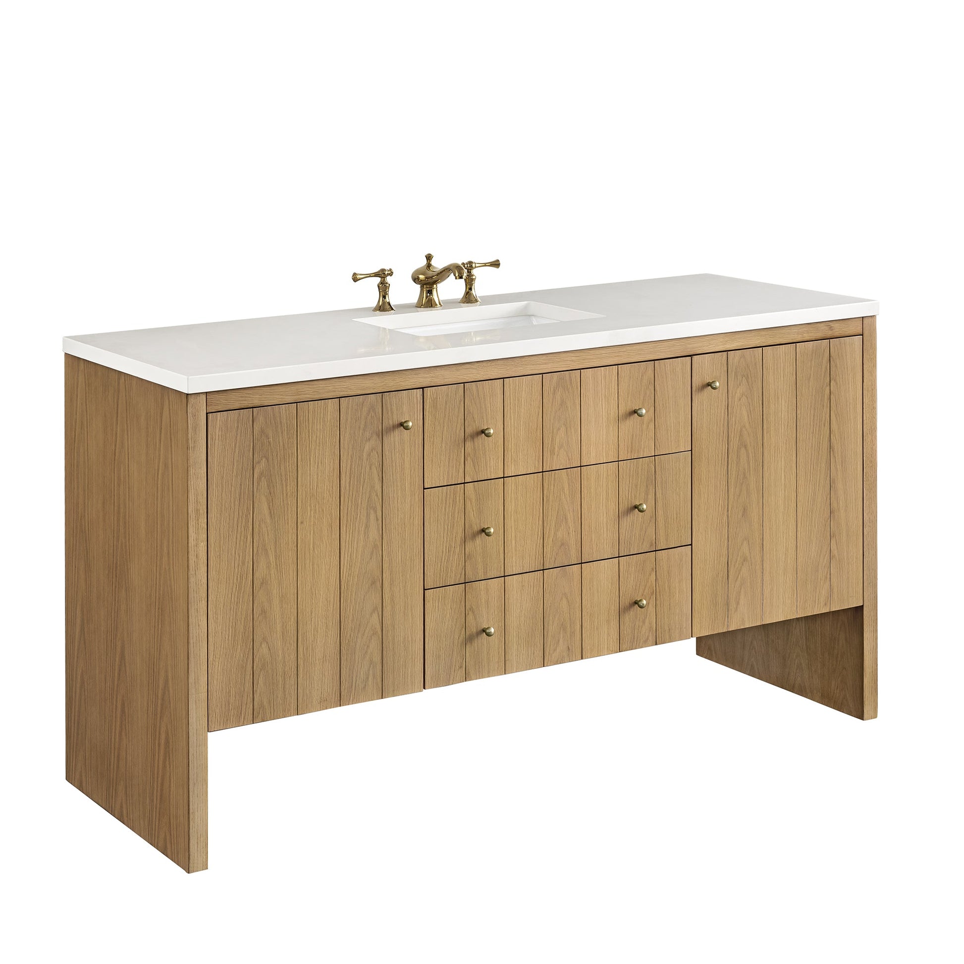 James Martin Vanities Hudson 60" Light Natural Oak Single Vanity With 3 cm White Zeus Top