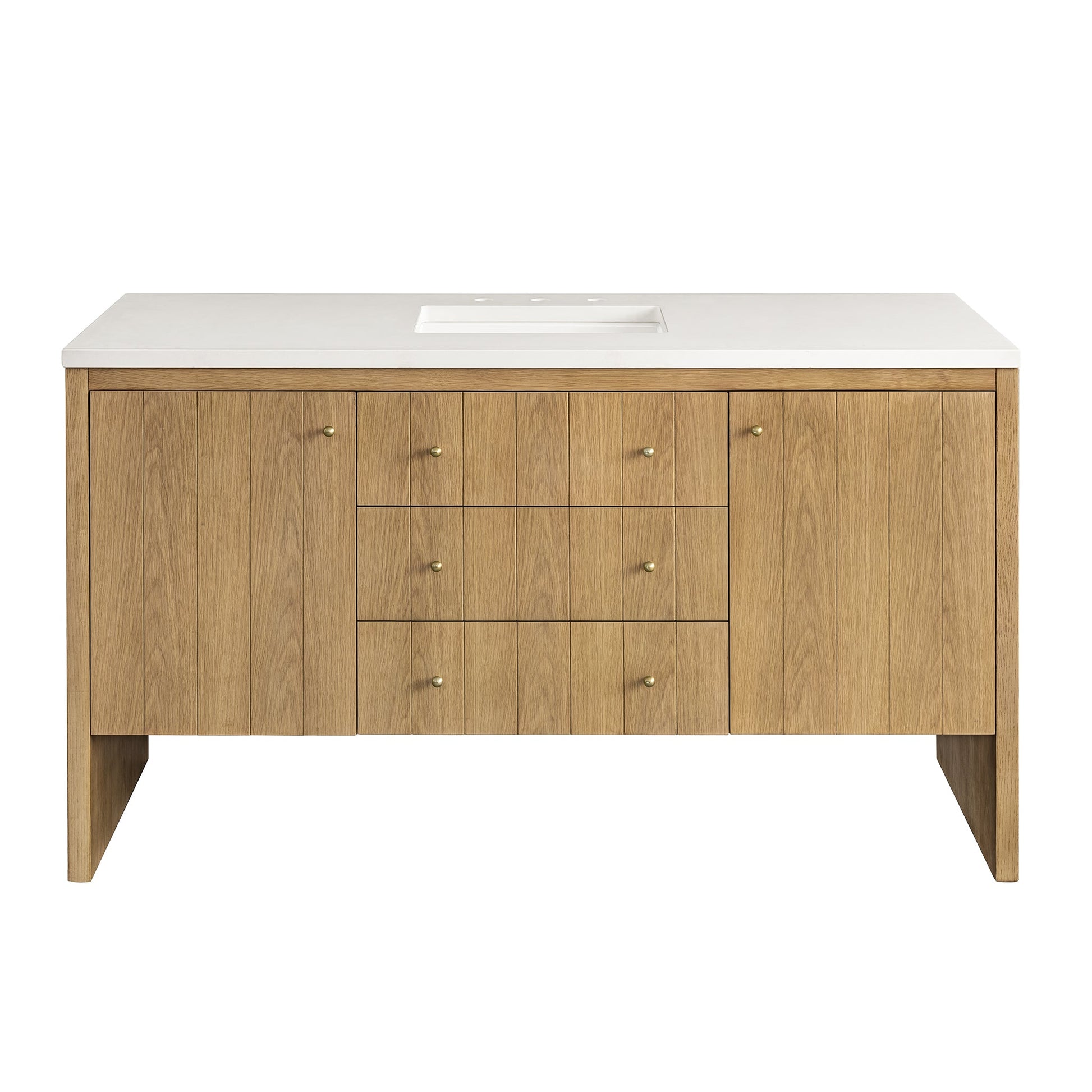 James Martin Vanities Hudson 60" Light Natural Oak Single Vanity With 3 cm White Zeus Top