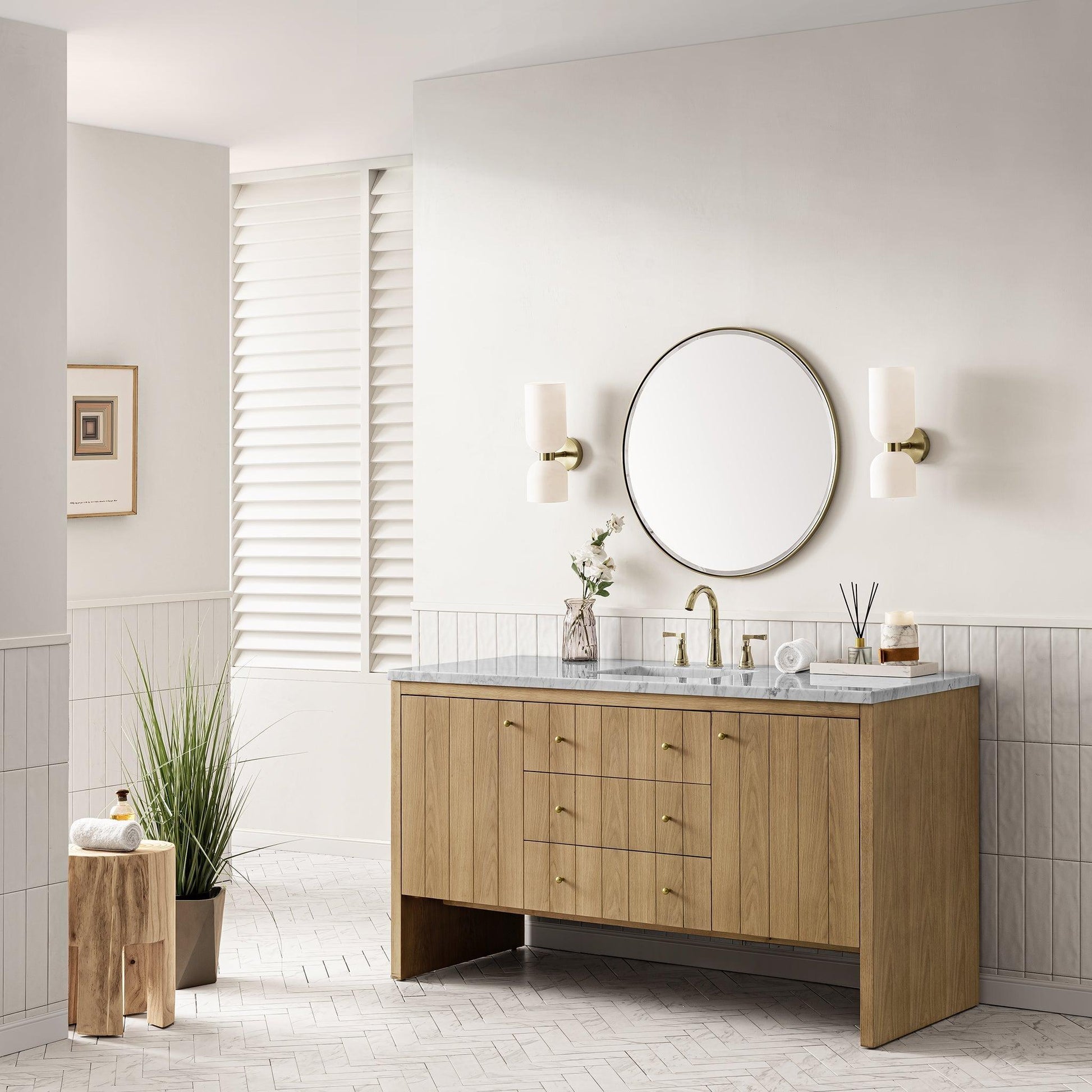 James Martin Vanities Hudson 60" Light Natural Oak Single Vanity With 3cm Arctic Fall Top