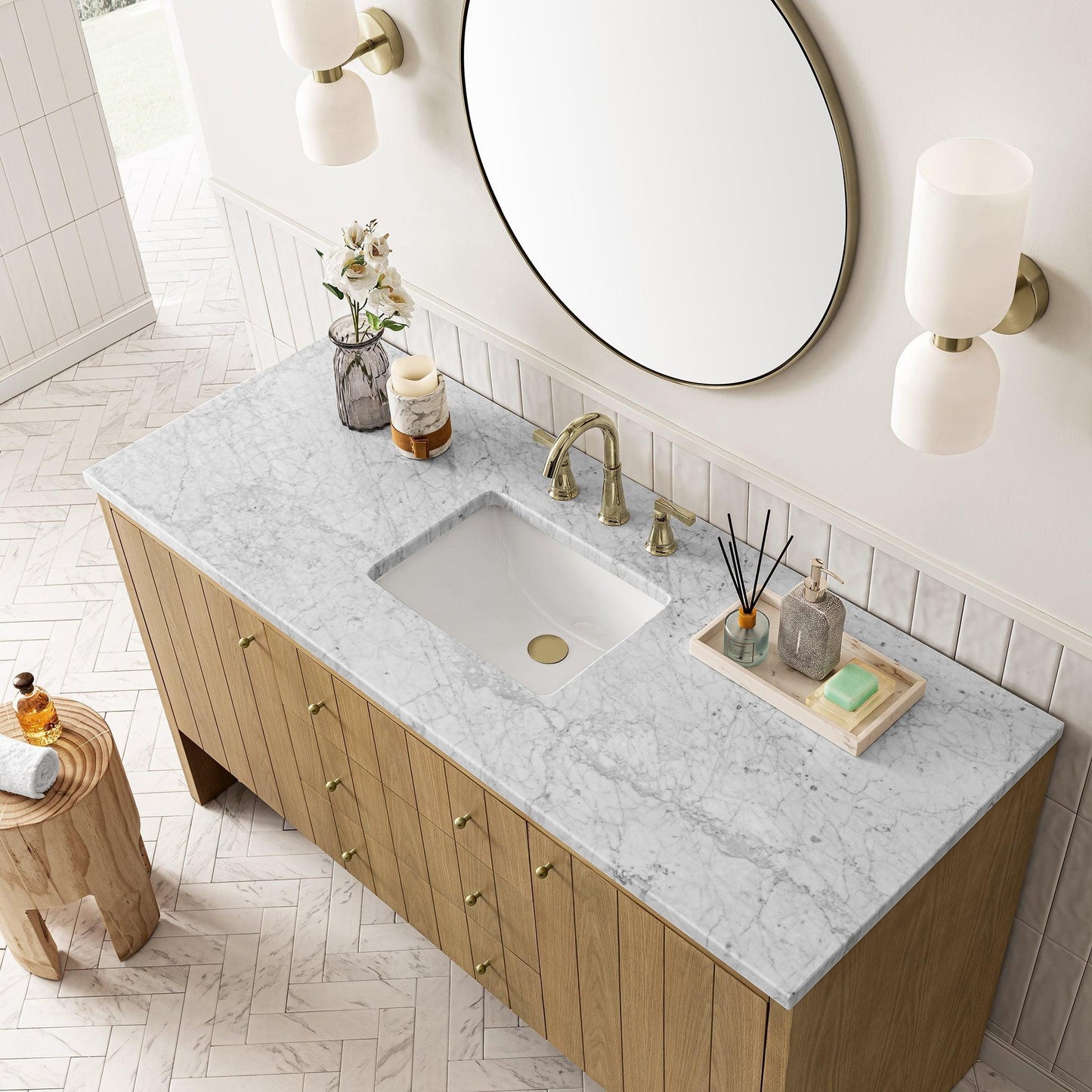 James Martin Vanities Hudson 60" Light Natural Oak Single Vanity With 3cm Arctic Fall Top