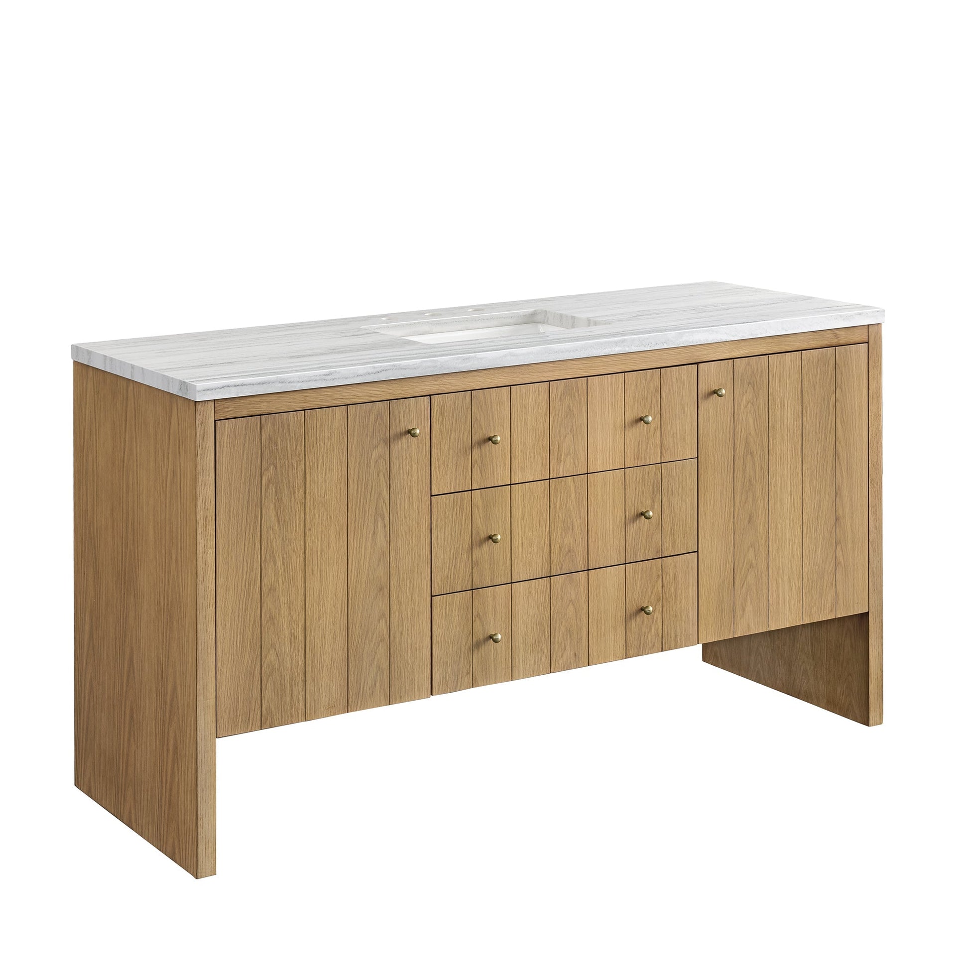 James Martin Vanities Hudson 60" Light Natural Oak Single Vanity With 3cm Arctic Fall Top