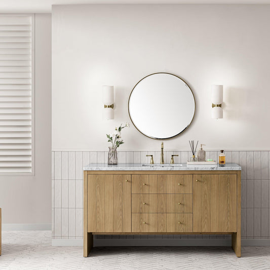 James Martin Vanities Hudson 60" Light Natural Oak Single Vanity With 3cm Arctic Fall Top