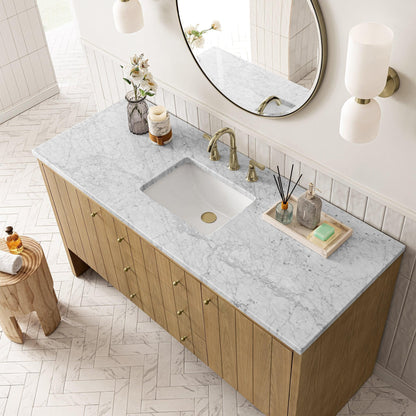 James Martin Vanities Hudson 60" Light Natural Oak Single Vanity With 3cm Carrara Marble Top