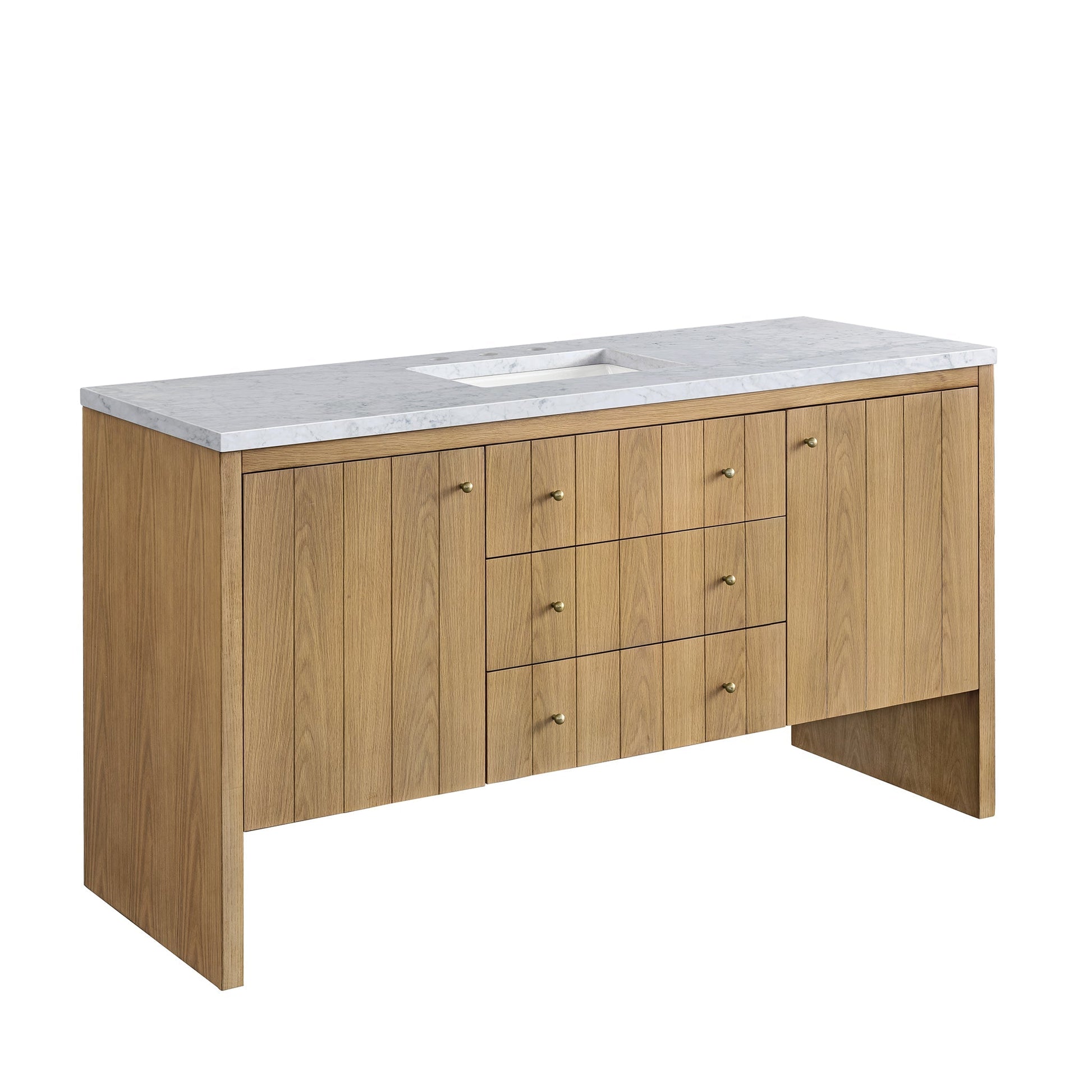 James Martin Vanities Hudson 60" Light Natural Oak Single Vanity With 3cm Carrara Marble Top