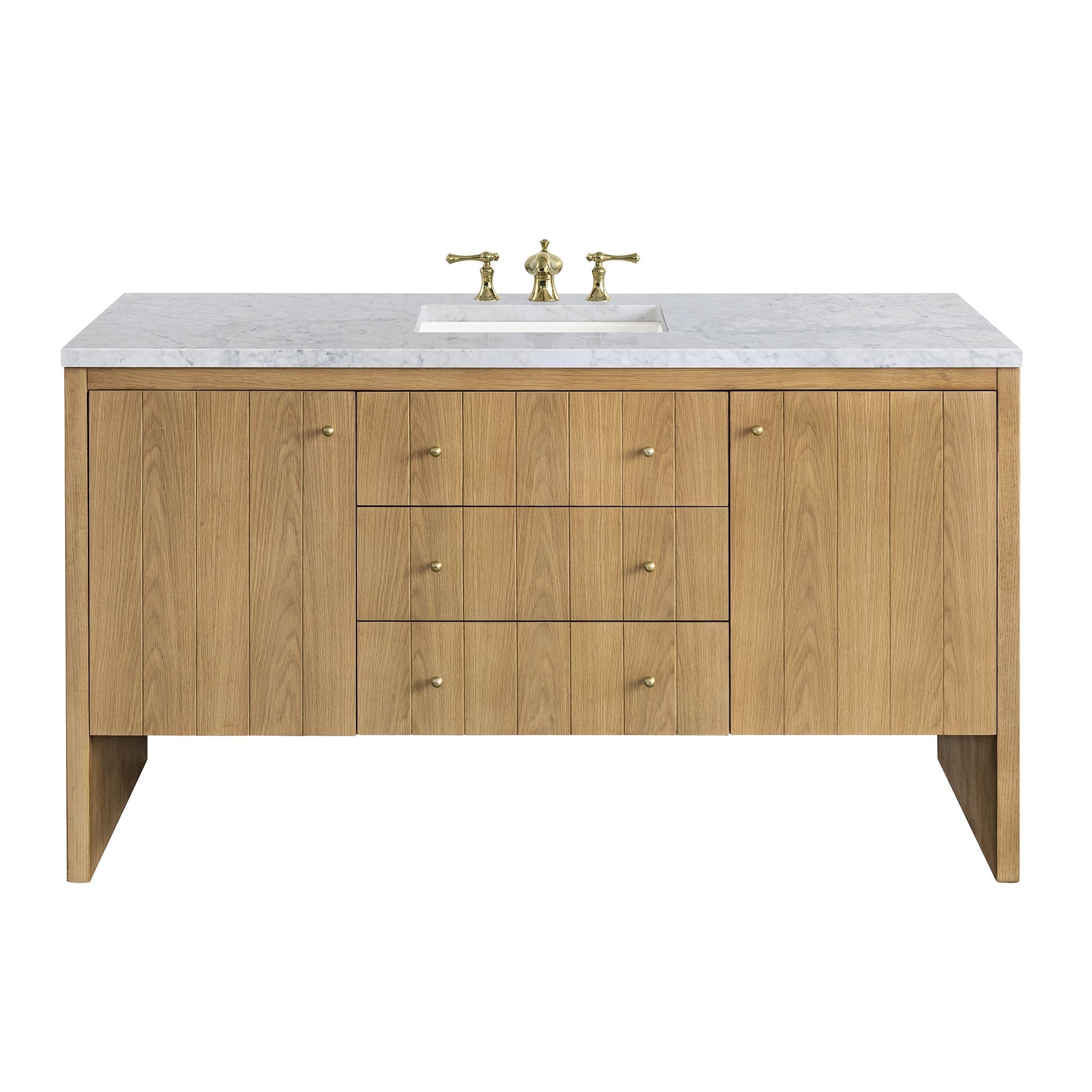 James Martin Vanities Hudson 60" Light Natural Oak Single Vanity With 3cm Carrara Marble Top