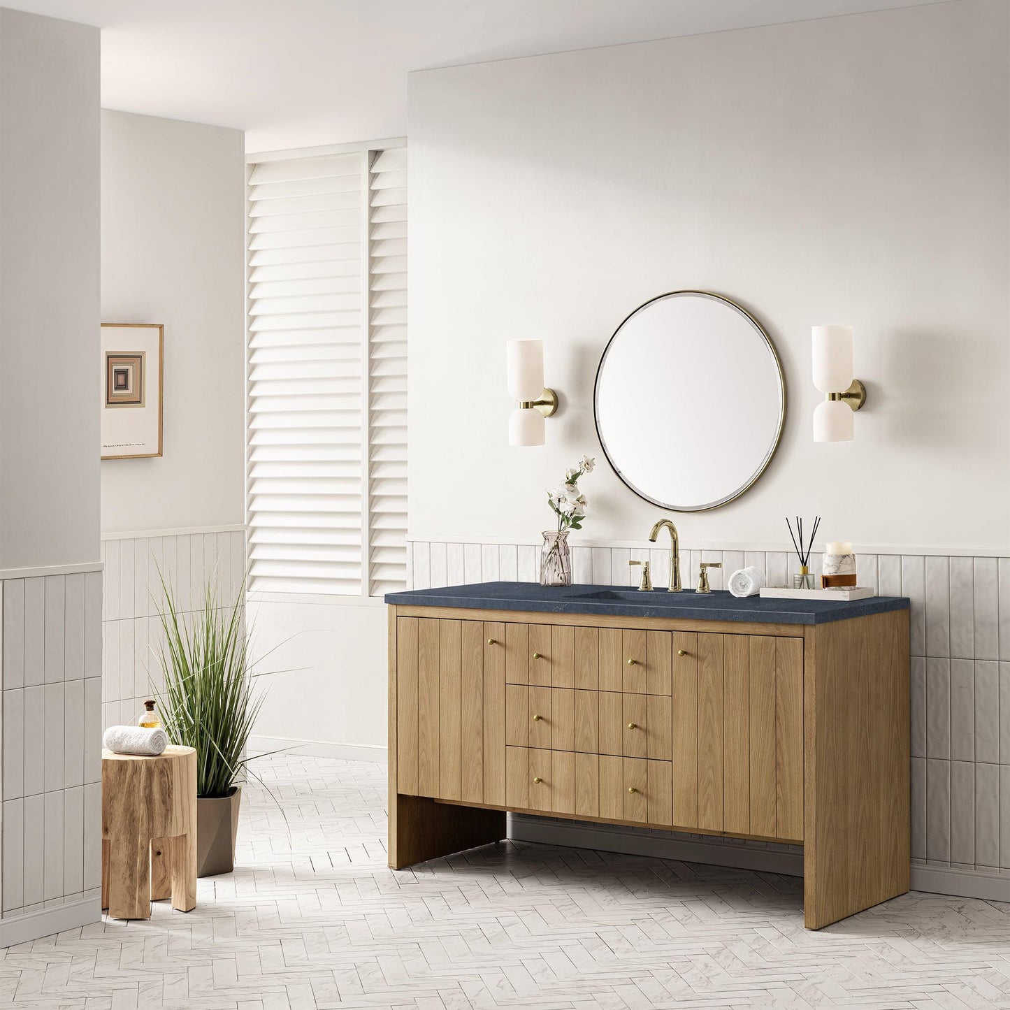 James Martin Vanities Hudson 60" Light Natural Oak Single Vanity With 3cm Charcoal Soapstone Top