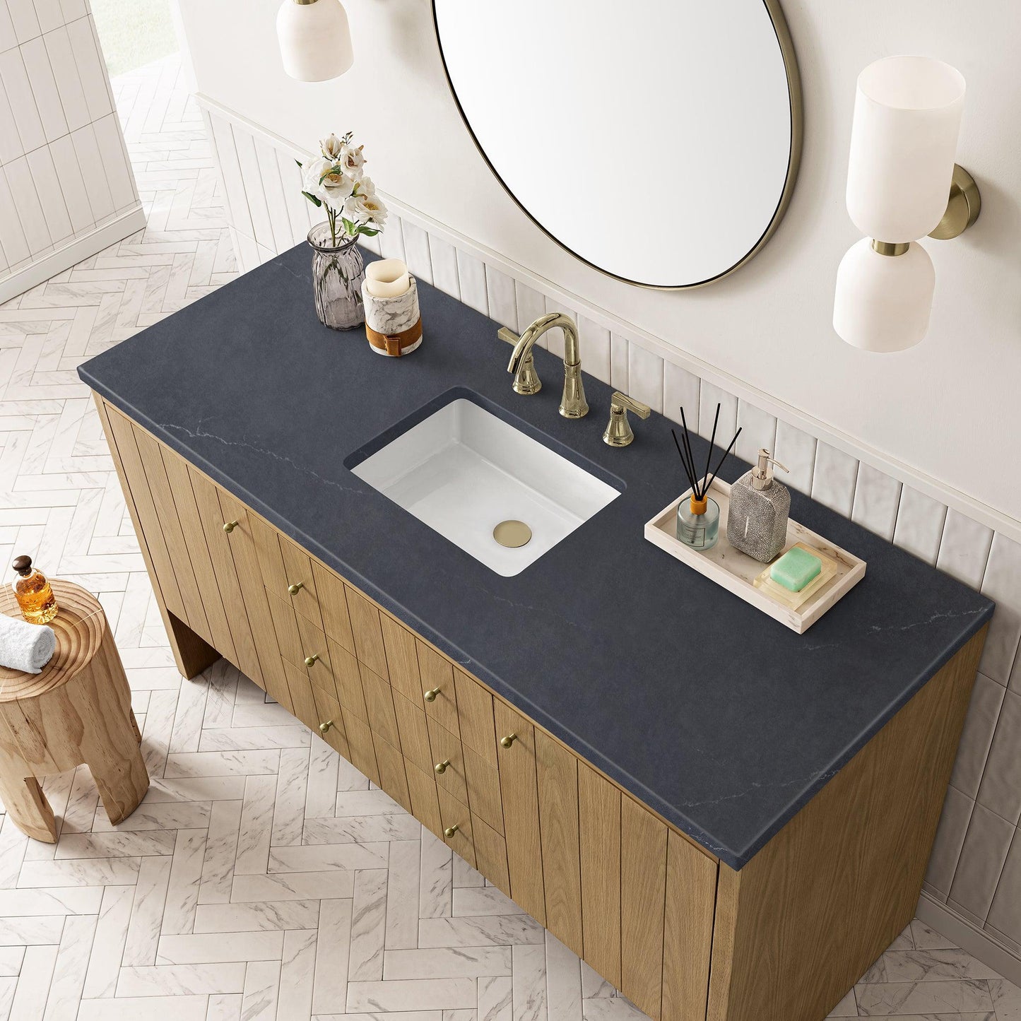 James Martin Vanities Hudson 60" Light Natural Oak Single Vanity With 3cm Charcoal Soapstone Top