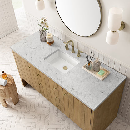 James Martin Vanities Hudson 60" Light Natural Oak Single Vanity With 3cm Eternal Jasmine Pearl Top With FreePower Wireless Charger