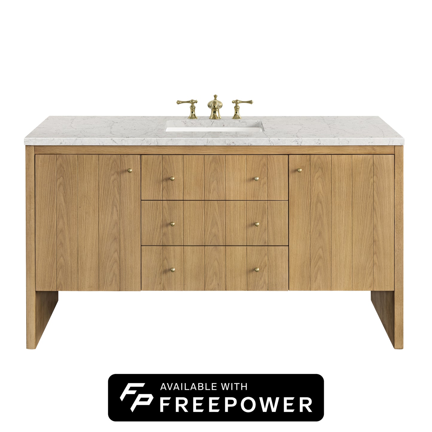 James Martin Vanities Hudson 60" Light Natural Oak Single Vanity With 3cm Eternal Jasmine Pearl Top With FreePower Wireless Charger