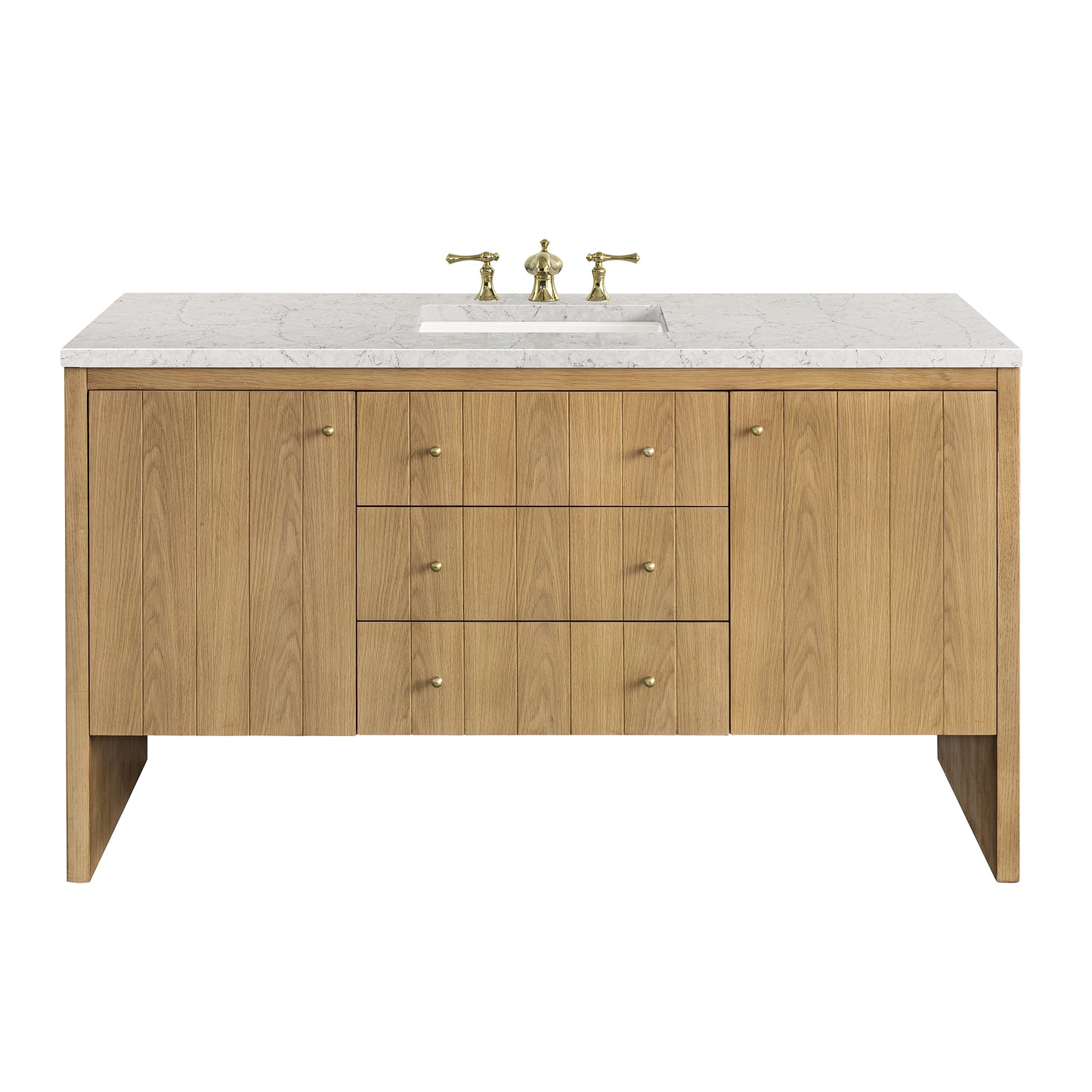 James Martin Vanities Hudson 60" Light Natural Oak Single Vanity With 3cm Eternal Jasmine Pearl Top With FreePower Wireless Charger